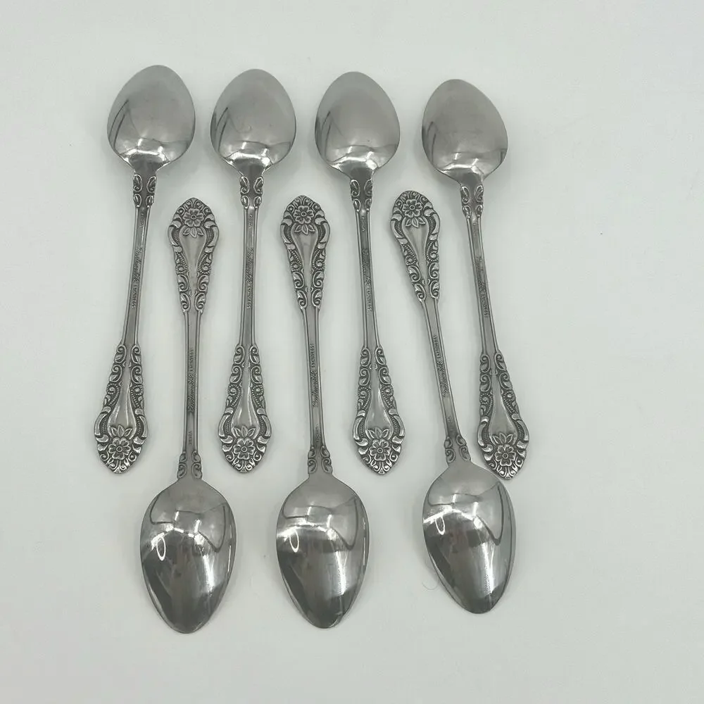 Voisin (Stainless)by CONTINENTAL SILVER Lot of 7 Teaspoons Floral MCM 6 3/8 inch